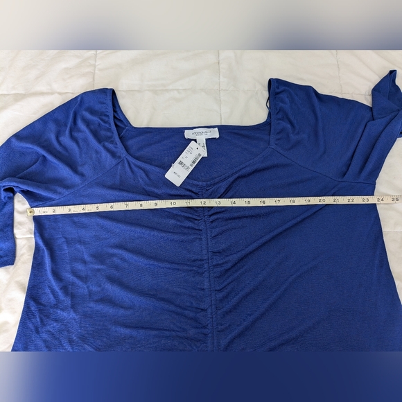 Addition Elle, Royal blue, 3/4 length sleeve, crepe shirt with ruffled hem. - Picture 8 of 16
